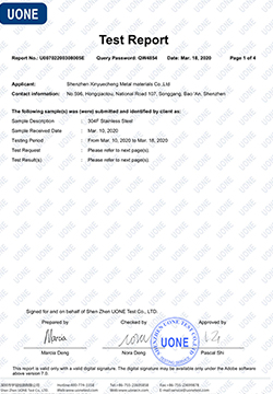 304F stainless steel FDA food report