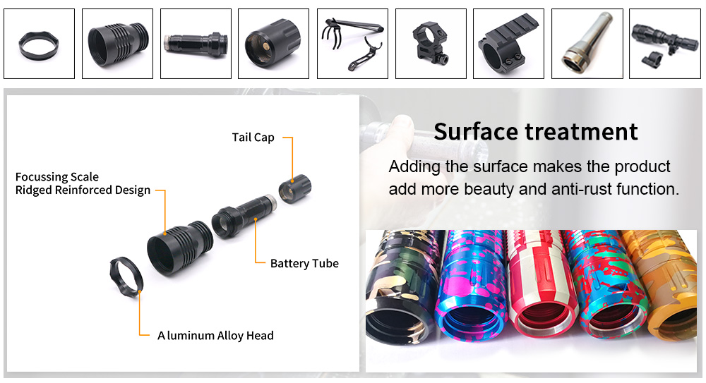 precision machining parts aluminum flashlight mount surface treatments