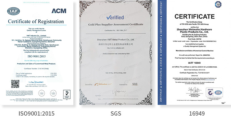 Customized Precision Machined Components Certificate