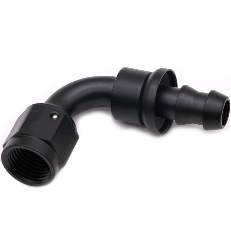 AN12 90 Degree Black Aluminum Push Lock Hose End