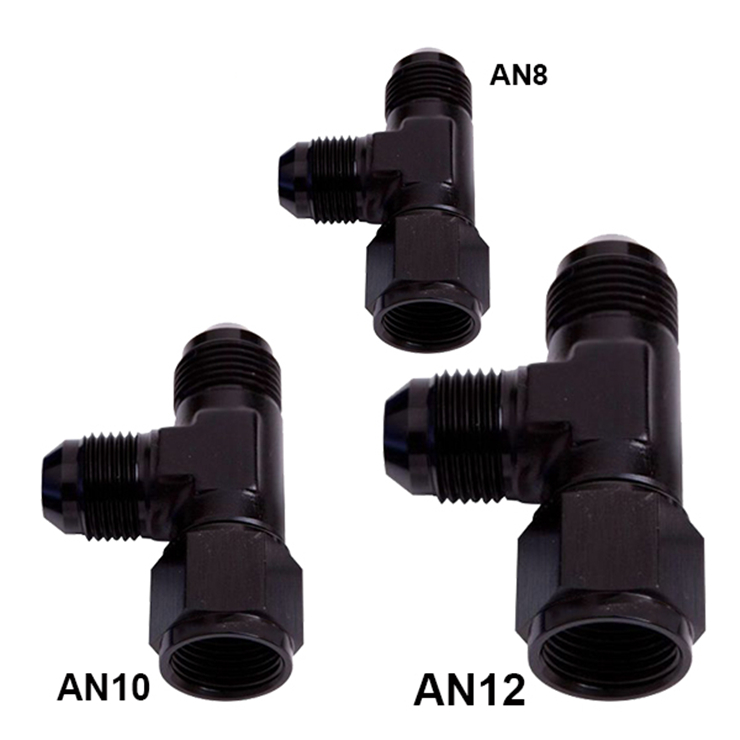 Aluminum 6AN Male Flare Tee Fitting With AN6 Female Swivel On Run Adaptor