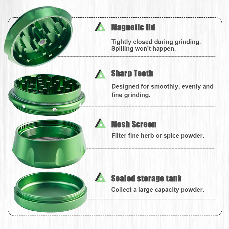 Herb Grinder, 4-piece Zinc Alloy Manual Grinder Sharp Teeth Preparing