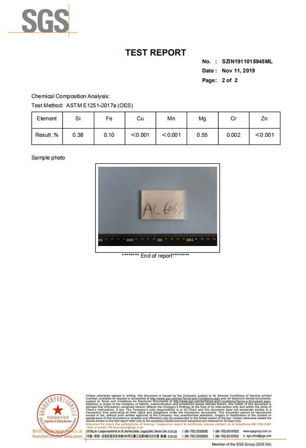 SGS material test report