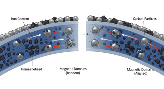 High iron content and magnetic domain arrangement of cast iron