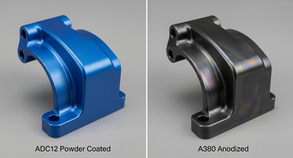 ADC12 aluminum powder coating parts and A380 aluminum anodized parts surface treatment