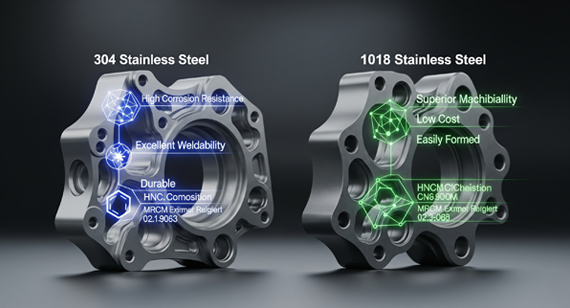 304 Stainless Steel and 1018 Stainless Steel CNC Machining Parts Property Comparison 