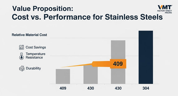 Cost and performance comparison of 409 stainless steel and other stainless steel materials