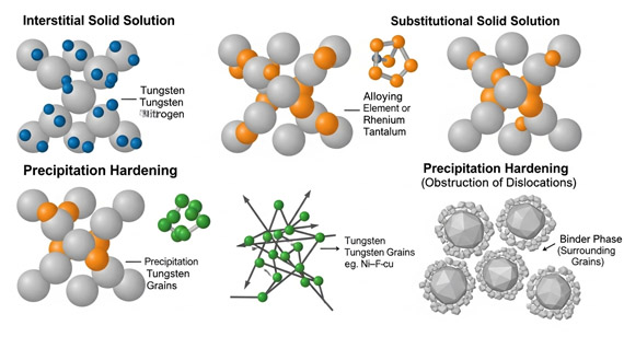 Various mechanisms of alloying elements in tungsten matrix Various mechanisms of alloying elements in tungsten matrix