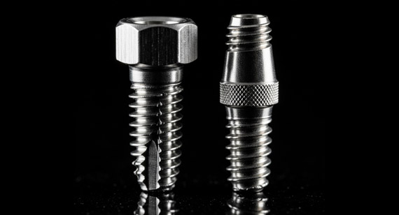 CNC machined parts for surgical stainless steel implants (e.g., bone screws) and medical-grade titanium implants (e.g., dental posts) CNC machined parts for surgical stainless steel implants (e.g., bone screws) and medical-grade titanium implants (e.g., dental posts)