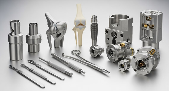 High-precision surgical steel and titanium CNC-machined medical and aerospace parts, surgical tools, robust implants, and sophisticated sensor housings High-precision surgical steel and titanium CNC-machined medical and aerospace parts, surgical tools, robust implants, and sophisticated sensor housings