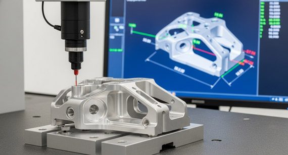 Precision Coordinate Measuring Machines (CMMs) Are Actively Scanning Complex Aluminum Lighting Parts Precision Coordinate Measuring Machines (CMMs) Are Actively Scanning Complex Aluminum Lighting Parts