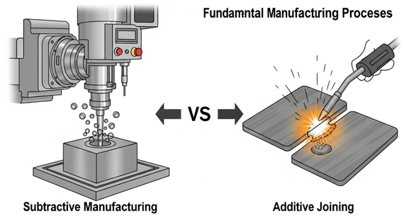 CNC machining manufacturing processes subtractive additive joining welding comparison