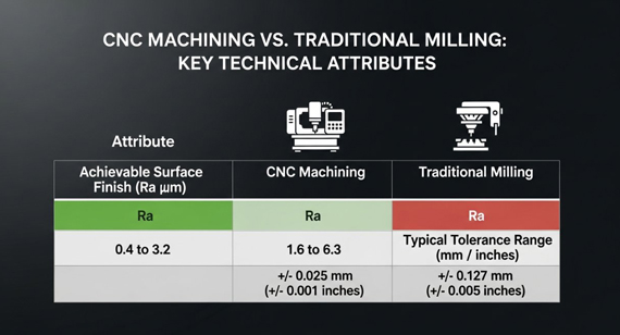 cnc machining vs traditional milling tolerances surface finish comparison