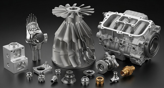 Complex High-Precision Aluminum Titanium and Stainless Steel CNC-Machined Parts (aerospace turbine blades, medical implants, automotive engine components, and electronic housings).