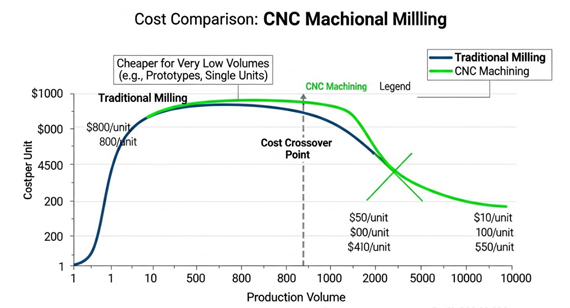 cnc machining vs traditional milling cost comparison infographic