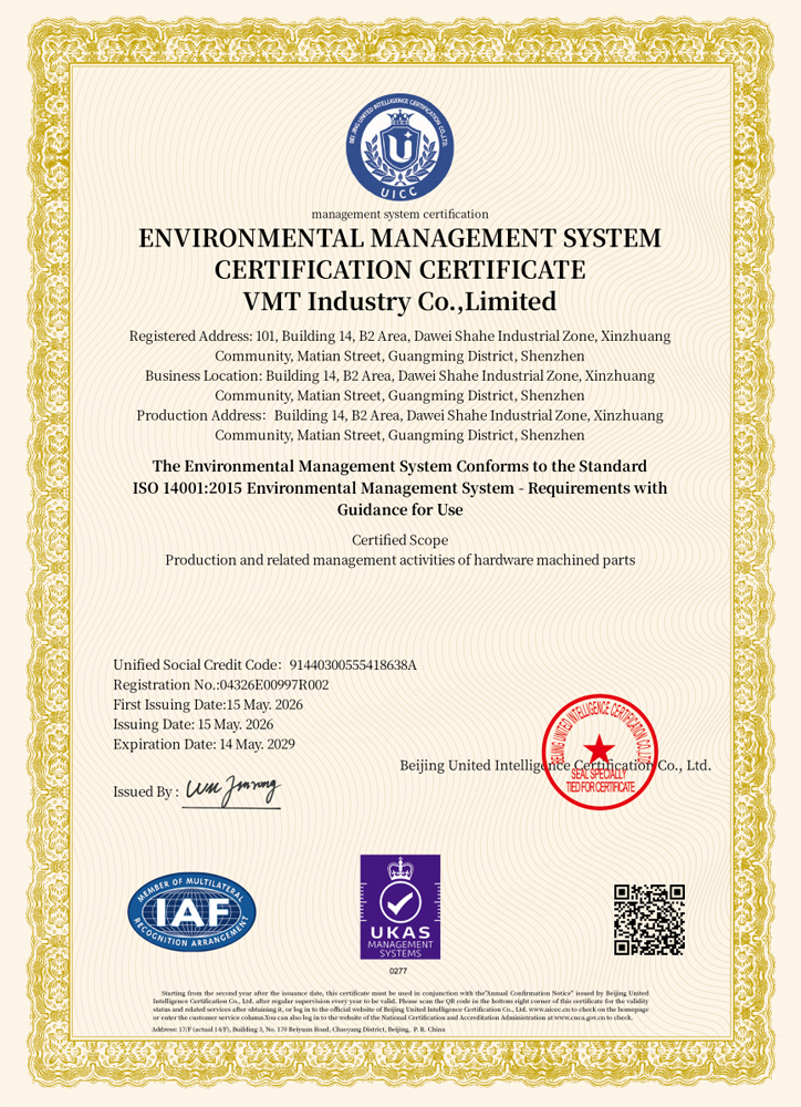 ISO 14001 Certificate – VMT