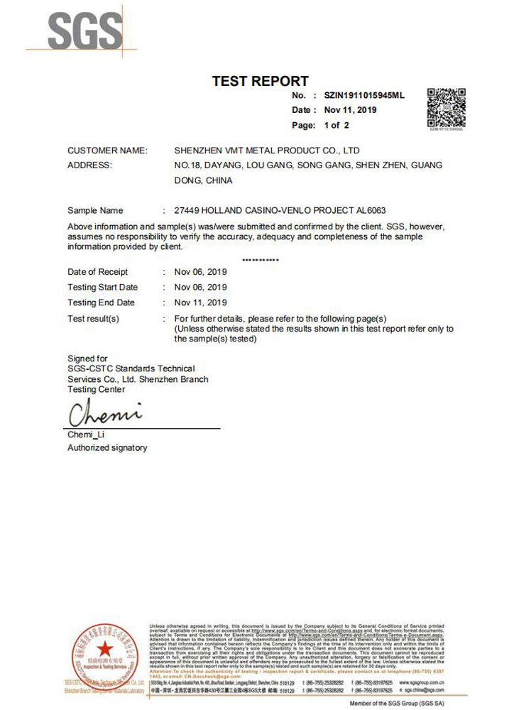 SGS Material Test Report