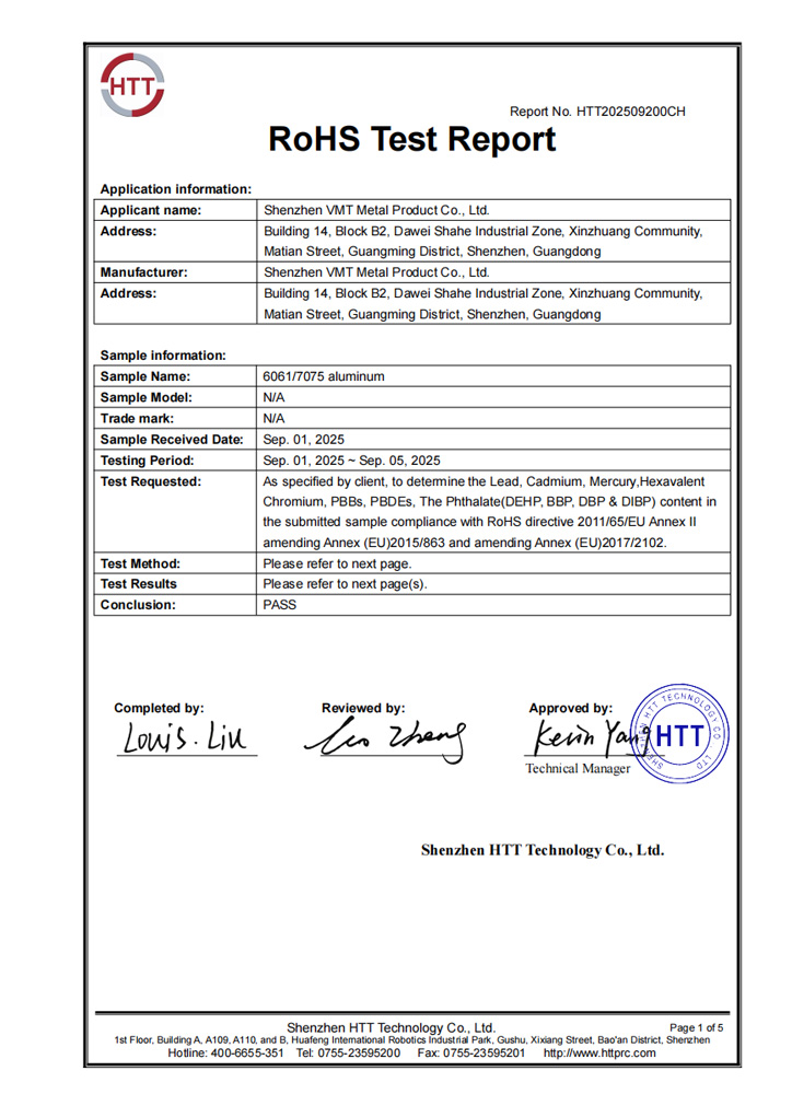 6061 7075 Aluminum Materials RoHS Test Report