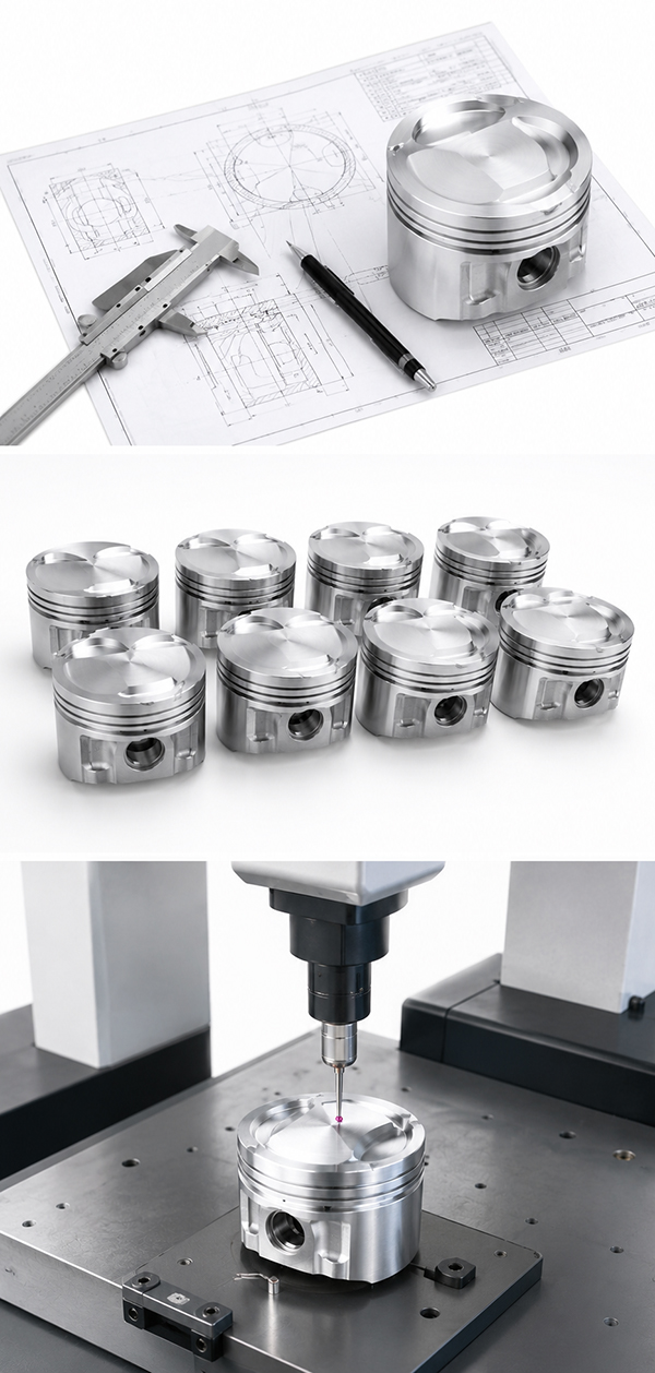 Design Drawings and CMM Inspection of CNC-Machined Aluminum Automotive Pistons Case Study
