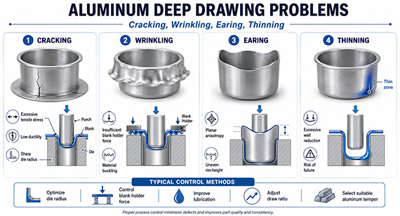 Aluminum Deep Drawing Problems (Cracking, Wrinkling, Earing, Thinning)