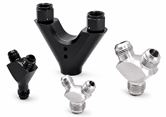 Custom CNC Y Tee Block Splitter Fuel AN Fitting Machining