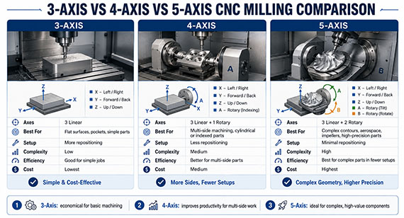 3-axis vs 4-axis vs 5-axis CNC milling comparison 3-axis vs 4-axis vs 5-axis CNC milling comparison