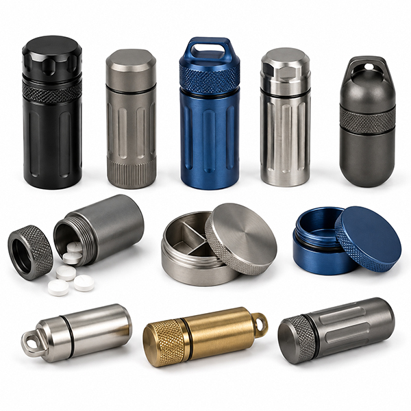 Custom CNC EDC Pill Bottle Cases Box & Waterproof EDC Metal Containers