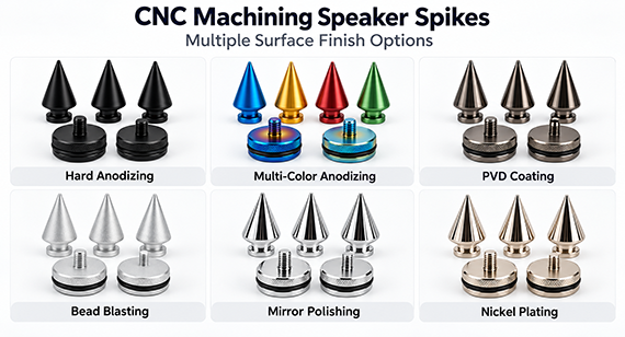 Custom CNC Machining Speaker Spikes Surface Treatment Finishing Options